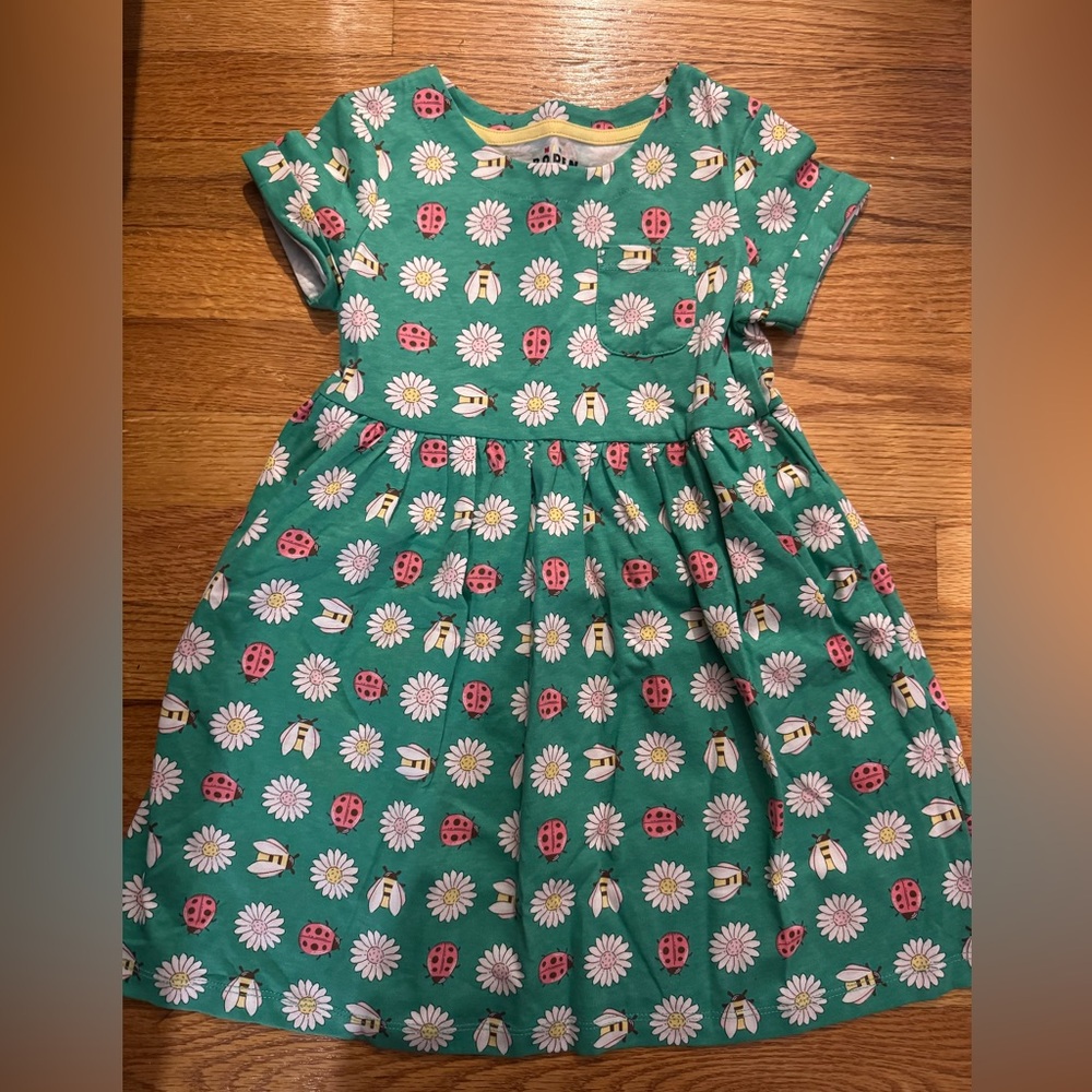 Boden Green Dress with Ladybug and Daisy Pattern